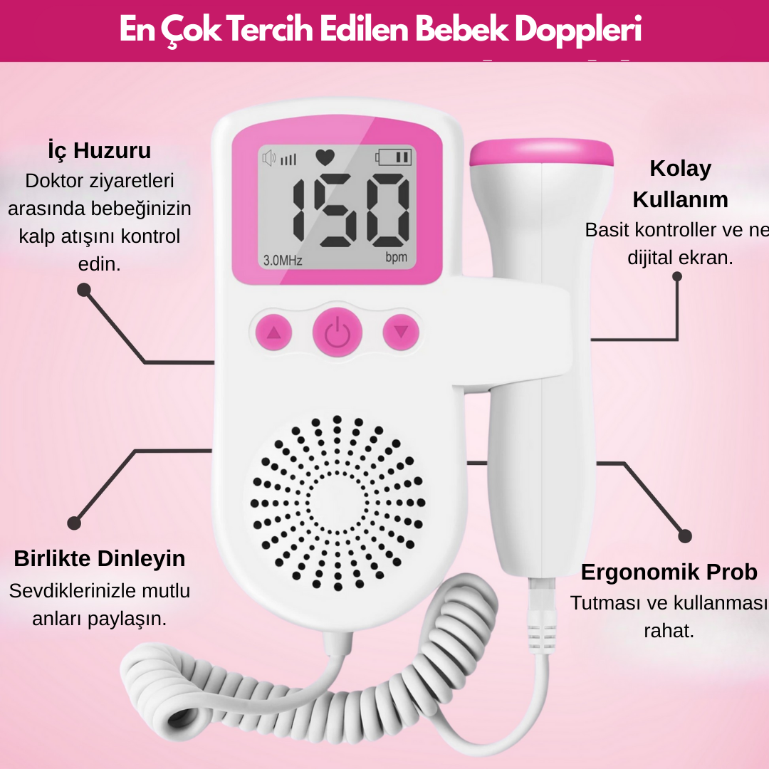 BabyDopplerᵀᴿ Fetal Doppler Cihazı – Ev Tipi Bebek Kalp Atışı Monitörü, Taşınabilir & Sıfır Radyasyon